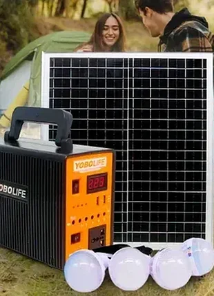 Портативная зарядная электростанция yobolife lm-9150 150w/220v + 2 солнечных панели