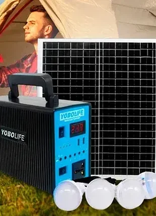 Портативная зарядная электростанция yobolife lm-9150 150w/220v + 2 солнечных панели
