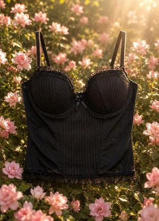 Вінтажний білизняний готичний чорний корсет топ з мереживом  y2k coquette| vintage goth corset