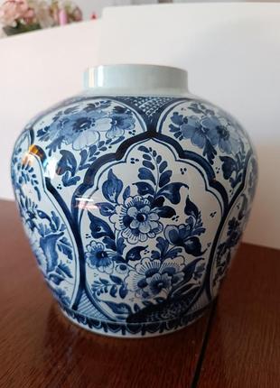 Винтажная сине-белая ваза oud delft (форма 380 v.b.), ручной клеймо, 1935–1967 гг.
