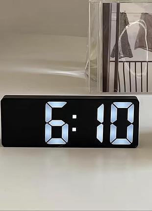 Led годинник настільний чорний з будильником, температурою, датою