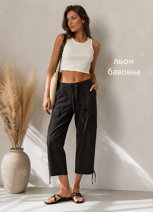 Укороченные свободные брюки из льна и хлопка charlene
 p.m/l