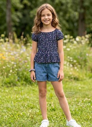 Набор для девочки 10-11 лет футболка next и джинсовые шорты matalan 140-146 см