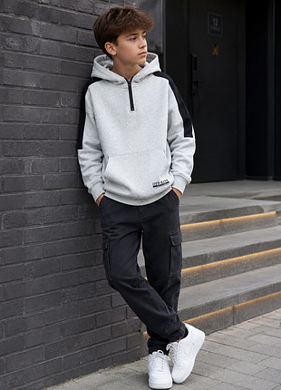 Худи h&amp;m 158 (12–14 г.) на флисе с капюшоном – серое, оверсайз, идеальное состояние 🩶