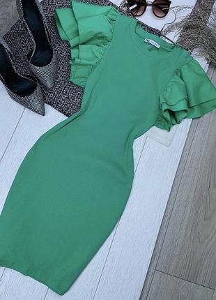 Літня сукня zara s коротка сукня бавовняна зелена сукня в рубчик трикотажне плаття з рукавами крильцями зара
