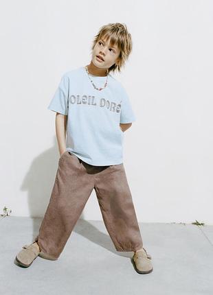 Коричневі лляні штани zara 100% льон літні легкі широкі baggy багі балони для хлопчика і дівчинки