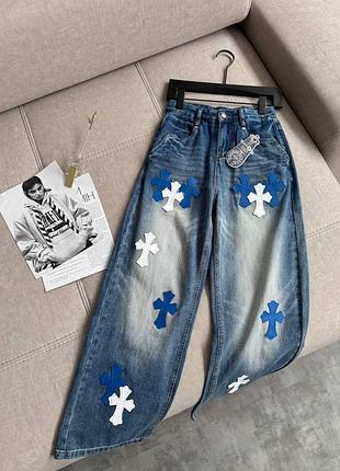 Стильные джинсы хром хард chrome hearts сині джинси з хрестами