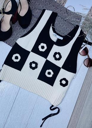 В’язаний жилет zara m короткий жилет з аплікацією жилет безрукавка зара з об’ємними квітами