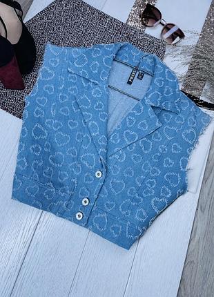 Літній жилет xs oversize s джинсовий жилет оверсайз короткий жилет на ґудзиках