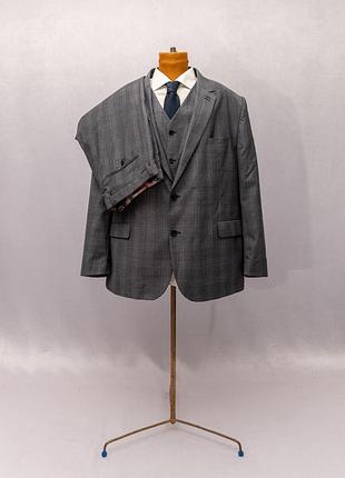 Мужской костюм-тройка в клетку (regular fit, plus size) ✂️william hunt📍размер 54r (пиджак), 58r (жилетка),, 44r (брюки), детали в описании