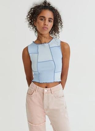 Блакитний топ в рубчик pull&bear