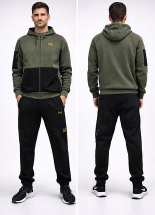 Чоловічий спортивний костюм under armour хакі | 3-нитка петля | осінь/весна | туреччина|осінь-весна,демісезонний бавовняний костюм