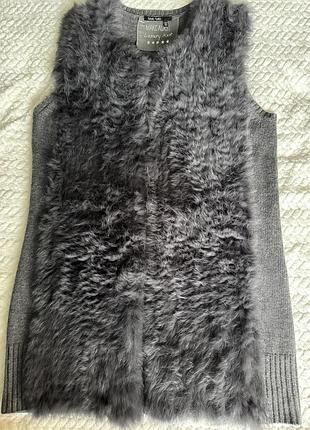 Элитный длинный жилет с натуральным мехом кролика marc aurel luxury knit