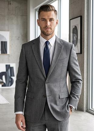 Чоловічий класичний костюм armani collezioni оригінал в клітинку сірий вовняний розмір 50 (l)