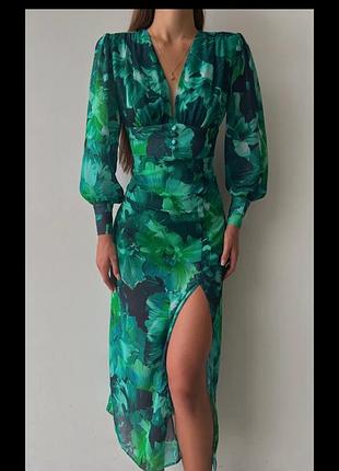 Ізумрудна шифонова сукня з гудзиками silk fred