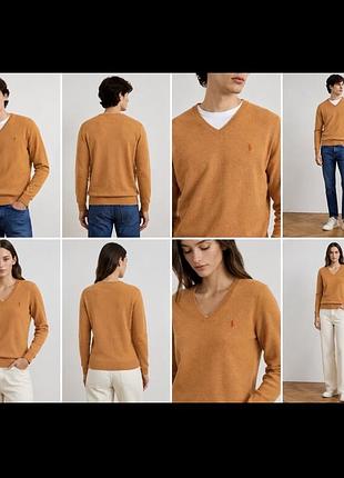 Светр polo ralph lauren orange cotton v-neck/ оригінал