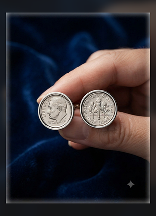 Винтажные стильные мужские запонки с американскими монетами (дайм / one dime)