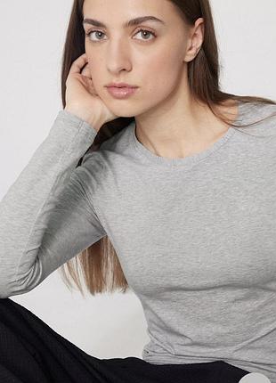 Лонгслів тонкий трикотажний по фігурі котон 95% еластан 5% світлий сірий tezenis s,m