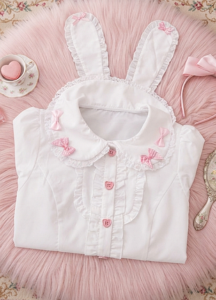 Ніжна блуза в стилі kawaii lolita з рожевими акцентами та довгими вушками