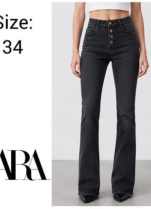 Стильные джинсы клеш zara х высокой посадкой, р. 24 (34/xs)