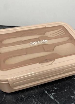 Ланч-бокс a-plus 2220-b пластиковый со столовыми приборами с тремя отделами розовый