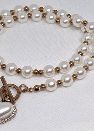 Ожерелье honey fashion accessories с белыми искусственными жемчужинами и золотистыми разделителями