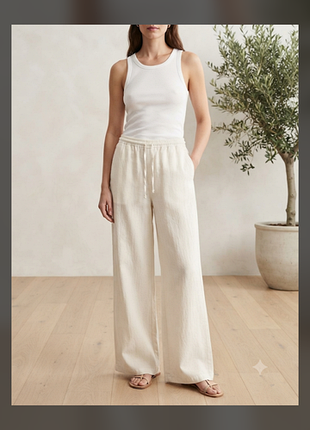 Стильные белые брюки палаццо zara из льна