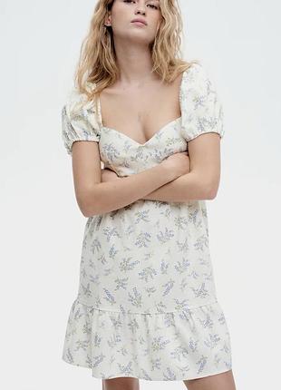 Сукня сарафан з льону h&m в квітковий ніжний принт