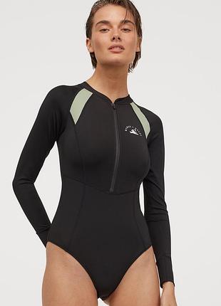 Спортивний суцільний купальник з довгими рукавами h&m серфінговий women + waves.