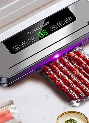 Вакууматор для продуктов с led дисплеем и резаком fkj-5100, бытовой вакуумный упаковщик машинка серебристая