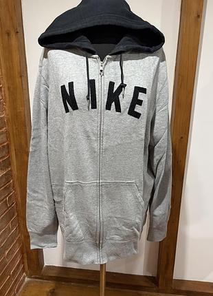 Класична сіра чоловіча або унісекс толстовка-худі від бренду nike з чорним капюшоном та чорним логотипом на грудях