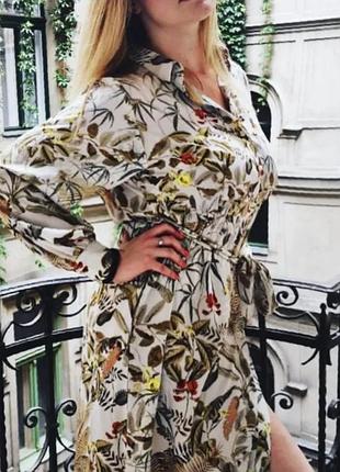Сукня рубашка світло-бежева з принтом  віскоза міді h&m
