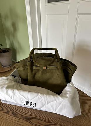 Сумка jw pei, hana medium faux suede tote bag - dark olive