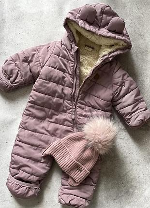 Теплий зимовий комбінезон h&m у ніжному бузковому кольорі