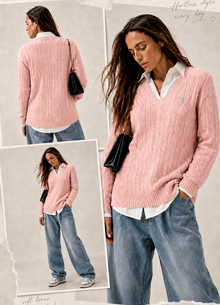 Хлопковый джемпер ralph lauren sport с косами, розовый, размер m