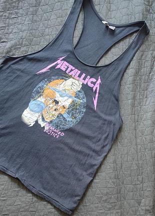 Майка metallica серая h&amp;m хлопковый натуральный хлопок безрукавка графит футболка zara