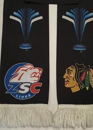 Vintage vactoria cup 2009 -zsc lions - chicago blackhawks - коллекционный редкий хоккейный матчевый шарф