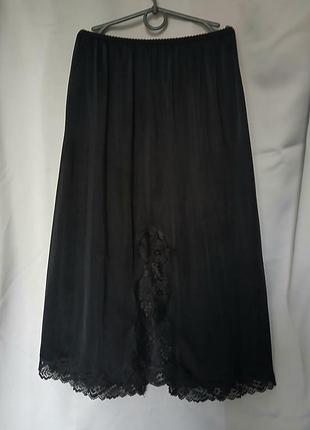 Черная нижняя юбка (подъюбник) с кружевом, подюпник подъюбник черный