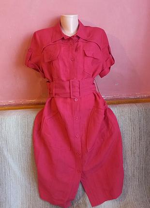 Льняное платье-рубашка миди с поясом betty jackson. black (debenhams), размер 48 (xl)