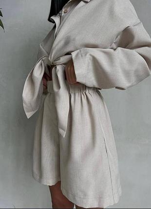 Льняной костюм рубашка и шорты