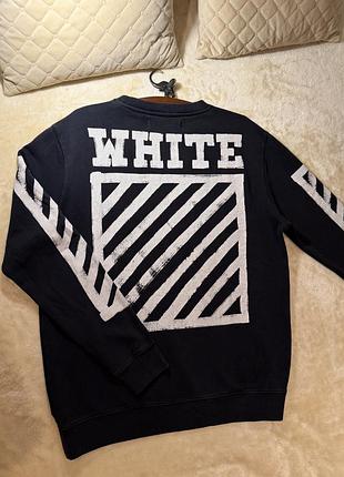 Світшот off-white з круглим вирізом, чорний білий графічний принт з логотипом, розмір м