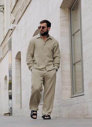 Костюм чоловічий мусліновий loro piana olive! костюм літній сорочка+ штани! костюм летний рубашка и штаны loro piana! натуральный хлопок 100%!