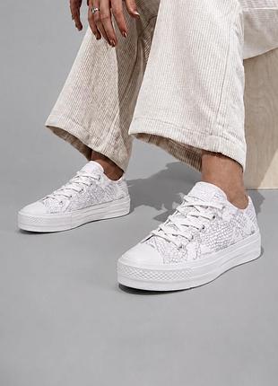 Кеди конверс converse білі з срібним принтом