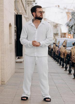 Костюм мужской муслиновый белый loro piana white! костюм летняя рубашка+ брюки! костюм летний муслиновый рубашка и брюки loro piana! хлопок 100%!