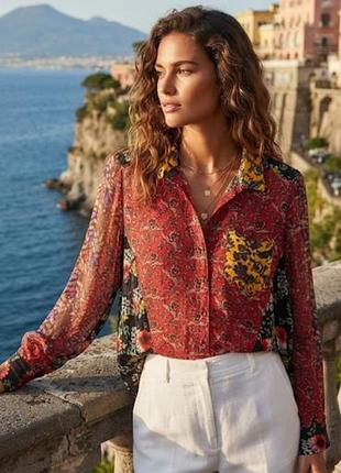 Крутая блузка рубашка блуза zara woman с цветочным принтом в стиле пэчворк s р-р бренд оригинал
