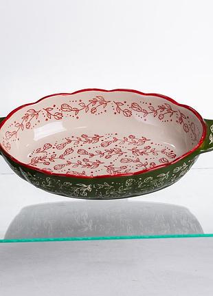 Форма для запекания vintage 30×18×5 (см) овальная форма для выпекания в духовке с ручками зеленая hm05-02