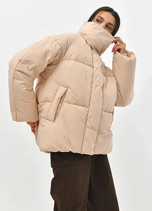 Зимовий короткий пуховик бежевий | 87179