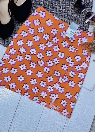 Нова літня спідниця primark m помаранчева спідниця коротка спідниця в квітковий принт