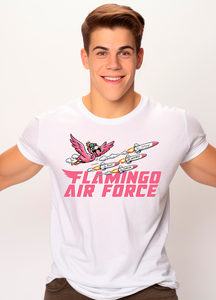 Футболка мужская с оригинальным принтом надписью "flamingo air force" push it