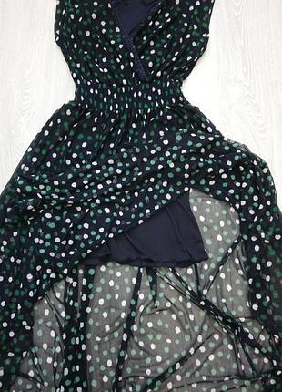 Коктельное платье полупрозрачное темно-синее в белый и зеленый принт "polka dot". размер s/m.